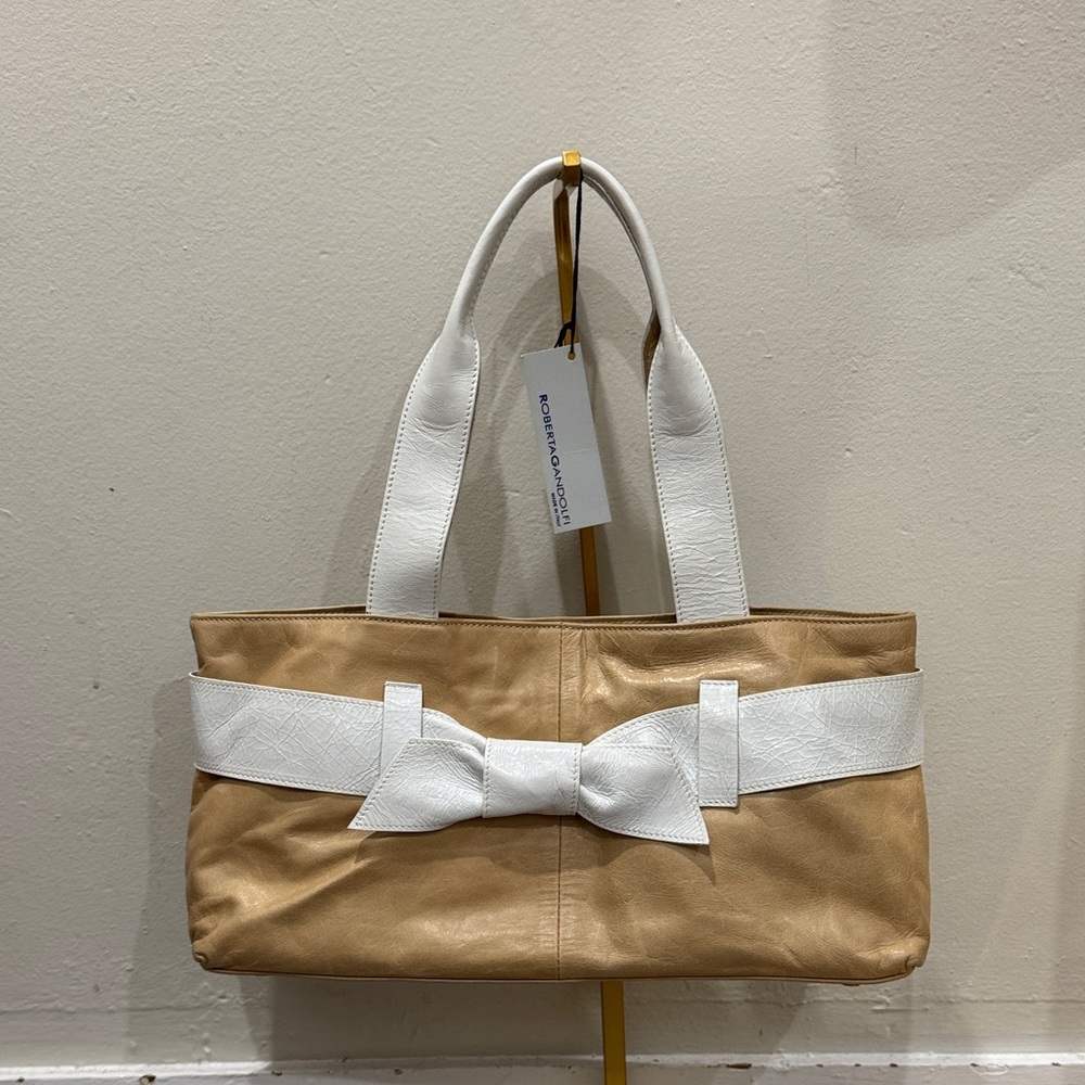 NWT Roberta Gandolfi Chic Two-Tone Shoulder Bag with Bow Accent - Made in Italy